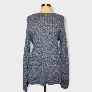Jeanne Pierre Size Large Blue Cotton Cable Knit Sweater